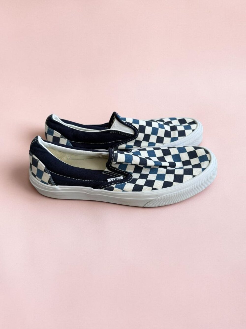 VANS Blue Checkerboard Slip On Sneakers Size Mens 6.5 Womens 8